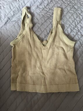 Urban Outfitters Ribbed V-Neck Tank in Pale Olive